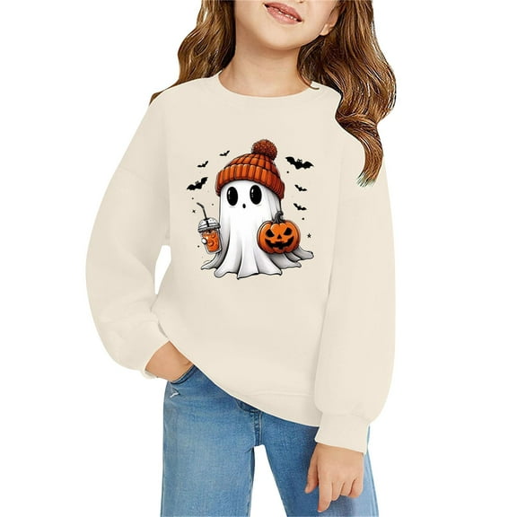 Mercatoo Girls Boys Crewneck Sweatshirts Halloween Graphic Cute Pullover Long Sleeve Warm Blouse Tops Teens Cotton Fall Outfits