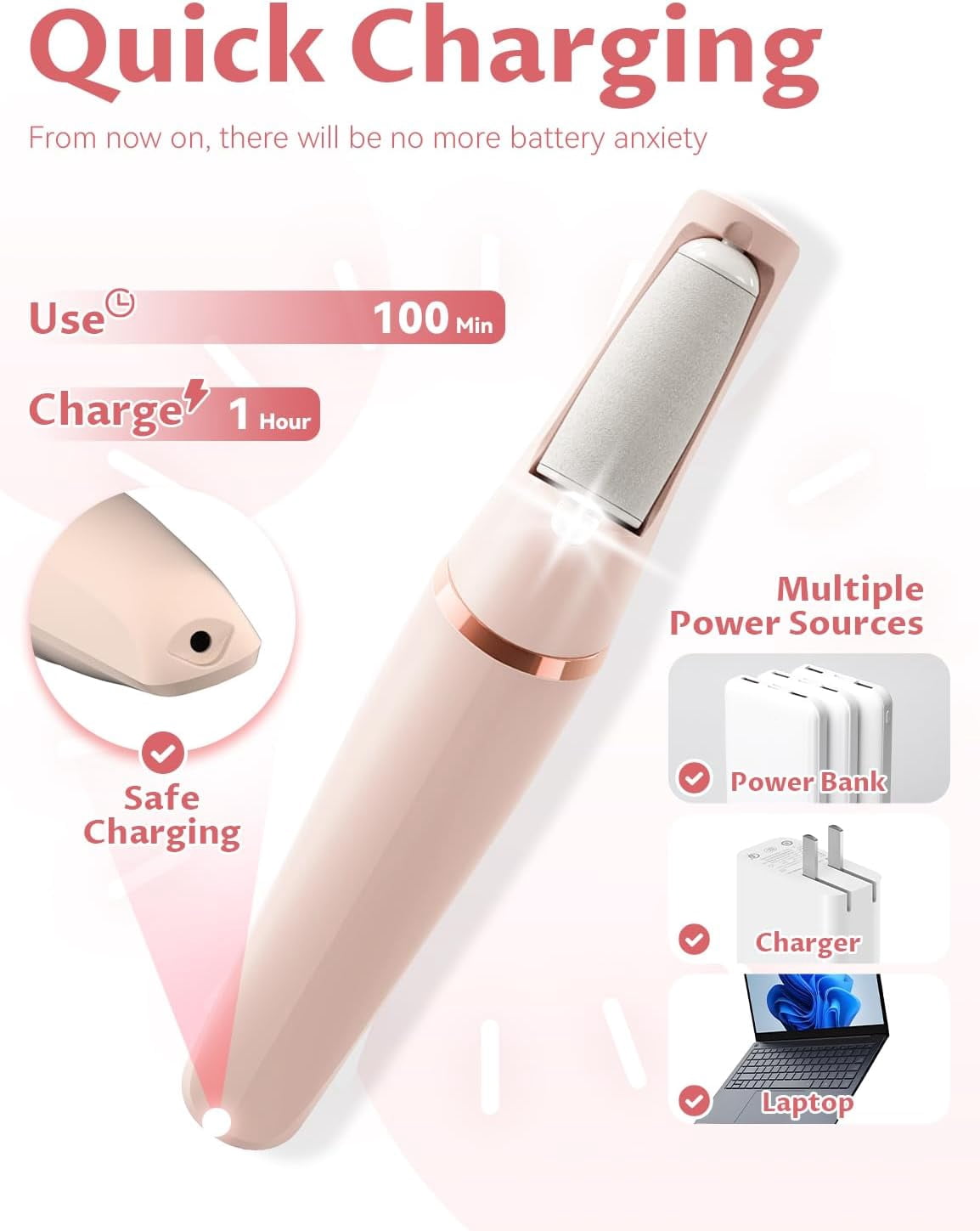 Ron Foot Callus Remover Electric: Rechargeable — Powerful Dead Skin Remover — Anti-Slip | Foot Care / Shower for Gentlemen & Ladies & Seniors