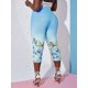 thumbnail image 4 of Talla grande Impresión floral Ombre Color Capri Leggings Rosegal Leggings de talla grande, 4 of 5