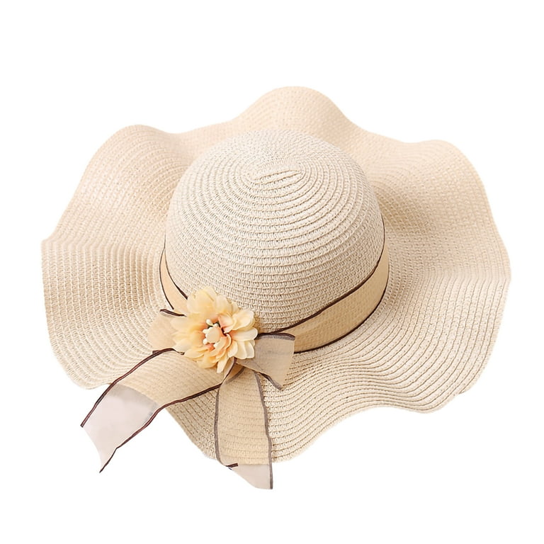 Zruodwans Straw Hats for Women with Lace-up Bowknot, Womens Wide