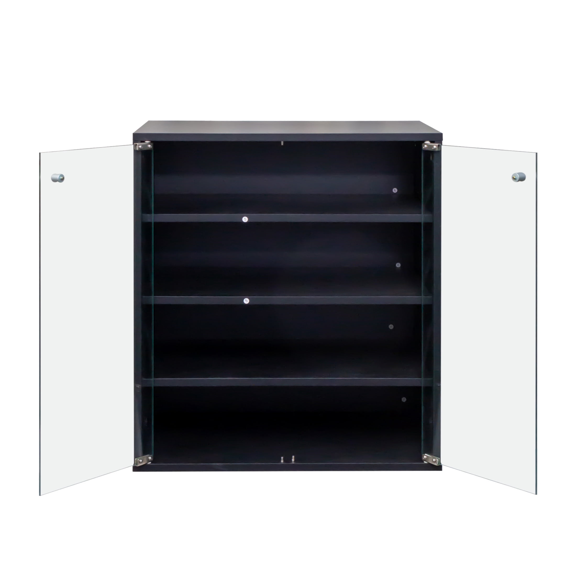 Noble House Kael 23.6" 4-Tier Stackable Shoe Display Cabinet, Tempered Glass Door, RGB LED with Remote, Black