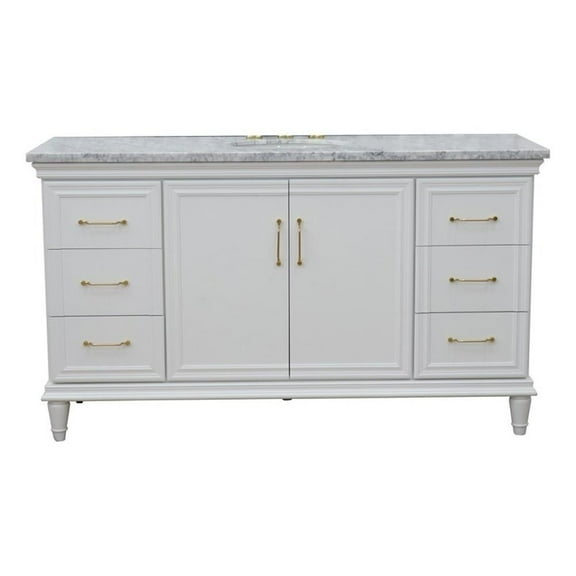 61 in. Single Wooden Vanity White with White Carrara Oval Sink