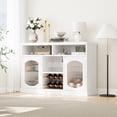 thumbnail image 1 of 47 inch Coffee Bar Cabinet with Glass Doors and LED Lights, Wine Rack Sideboard with Adjustable Shelves for Kitchen Dining Room, White, 1 of 9