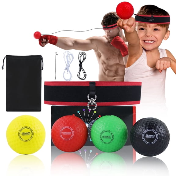Boxing Balls Set of 4, AYAMAYA Boxing Equipment Punching Ball with 2 Adjustable Headbands Improve Hand Eye Coordination for Adult and Kids