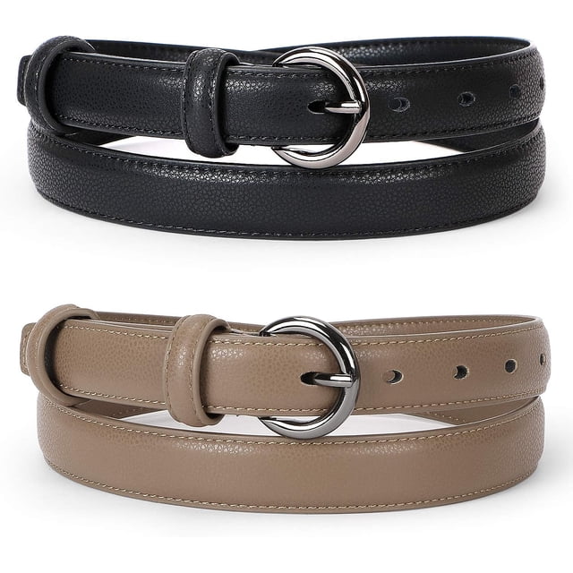 Cinturón de cuero para mujer, paquete de 2, cinturón de vestir fino con hebilla de pasador, cinturón sólido para pantalones vaqueros, paquete de 2, cinturones de cuero finos para mujer,