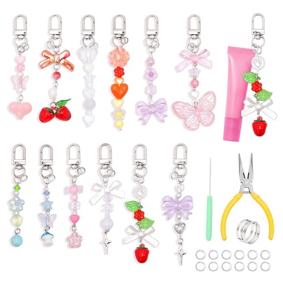12Pcs Lip Gloss Keychain Bulk Lip Balm Keychain with Exquisite Cute Charm Jewelry for Women Girl Key Purse Decor