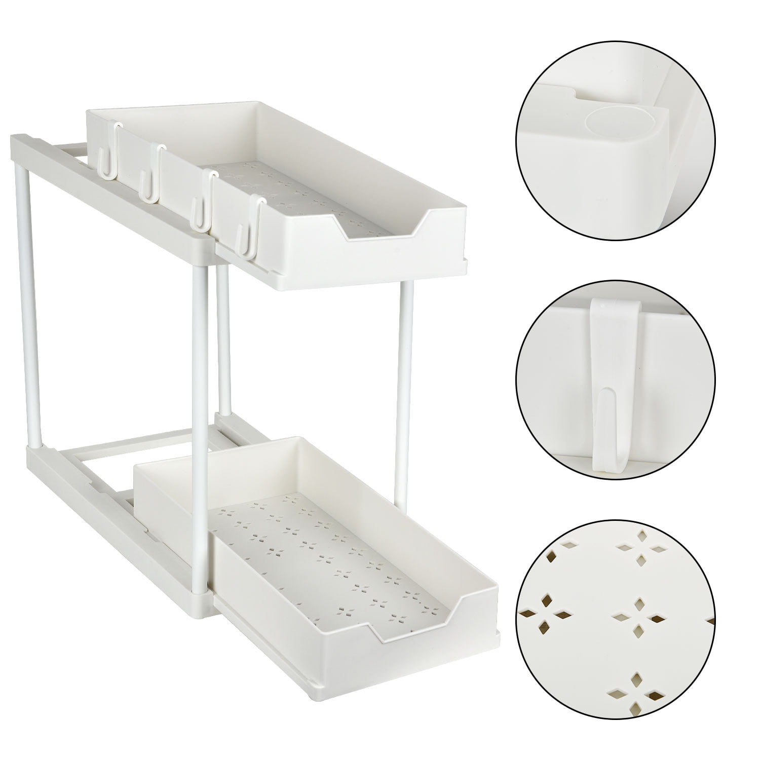 Coolmade 2-Tier Under Sink Organizers and Storage, Easy Access Double  Sliding Cabinet Organizer Drawer, Under Sink Organizer with Pull Out Drawers  Baskets, White 