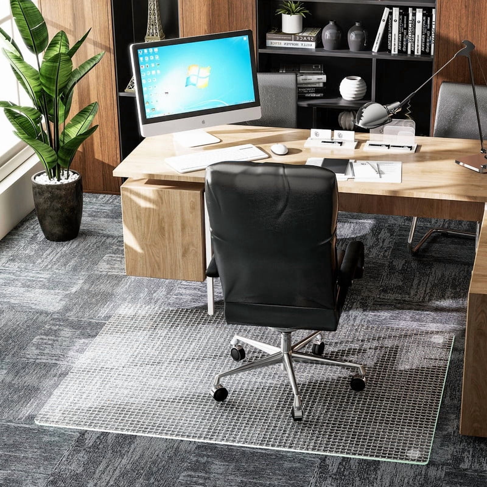 Mirrasia 46"x 55" Tempered Glass Floor Mat Textured Heavy Duty Hard Office Chair Mat,Clear