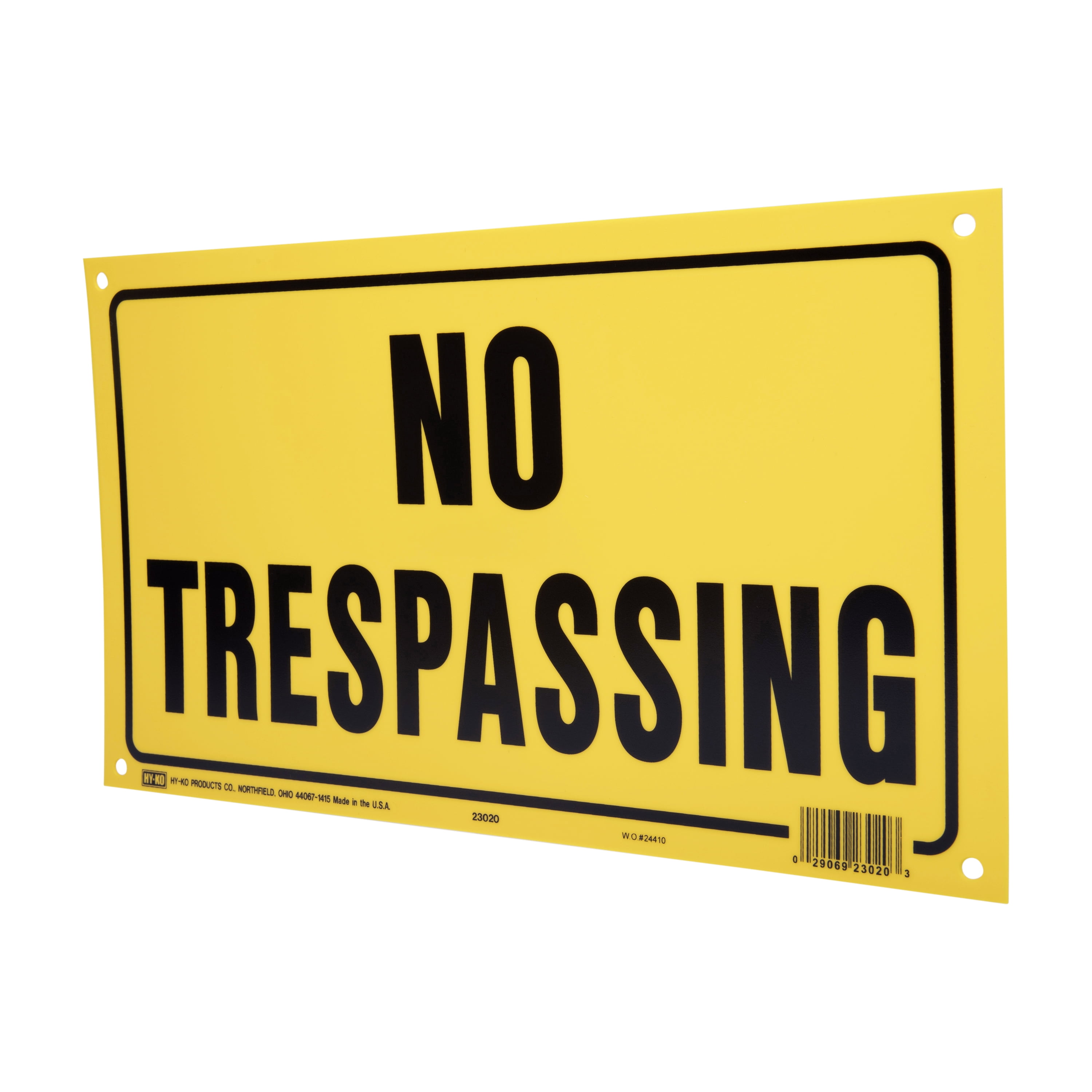 HY-KO 8 x 14 inch Plastic No Trespassing Sign, Bright Yellow, 1 Each