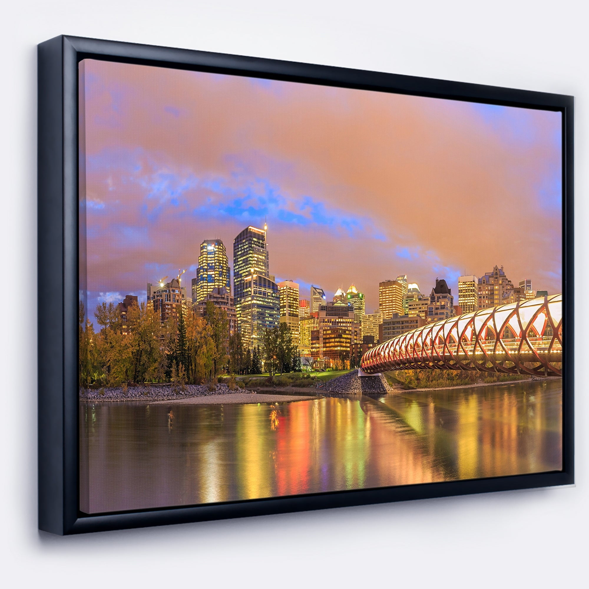 Design Art Calgary at Night Framed Canvas Art Print