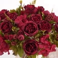 thumbnail image 4 of Soft Peach Pink and Magenta Red Vintage Artificial European-Style Core-Wrapped Peonies Silk Flowers and Hydrangeas for Wedding Bridal Home Decor – Beautiful Floral Centerpiece Bouquet(Purple,12.6x8"), 4 of 9
