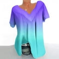thumbnail image 5 of GaThRRgYP Summer Tops for Women under $10,Women Plus Size Short Sleeves V-Neck Print Blouse Pullover Short Sleeve Blouses Blue M, 5 of 5
