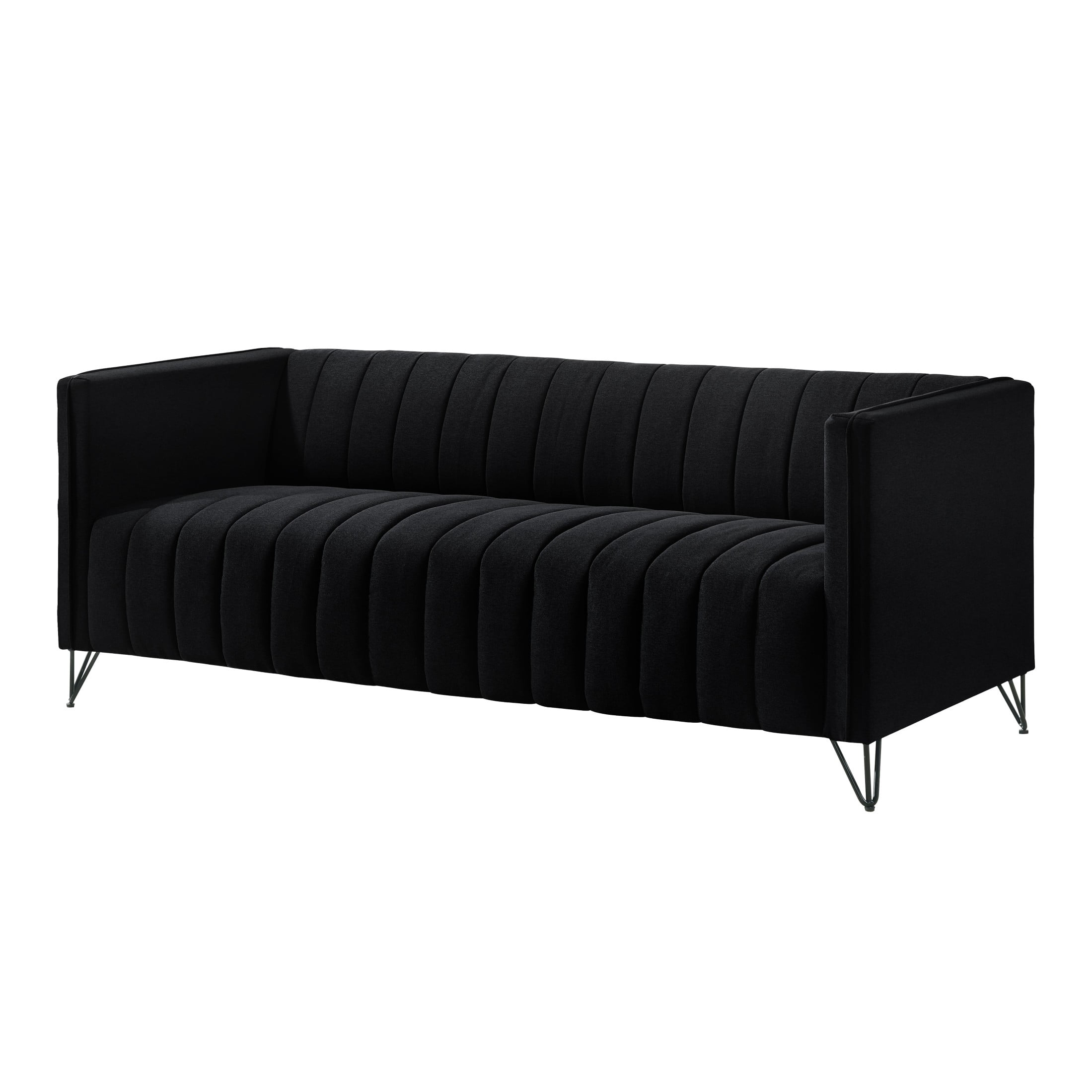 Home Design Kurtis 2-Piece Living Room Set with Square Arm Loveseat and Sofa, Channel-Tufted Upholstery, Black