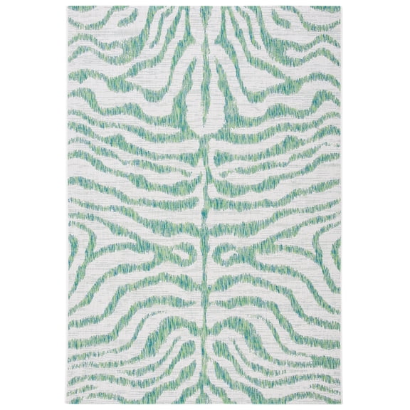 SAFAVIEH Courtyard Gerald Animal Indoor/Outdoor Area Rug, Ivory/Green, 4' x 5'7"