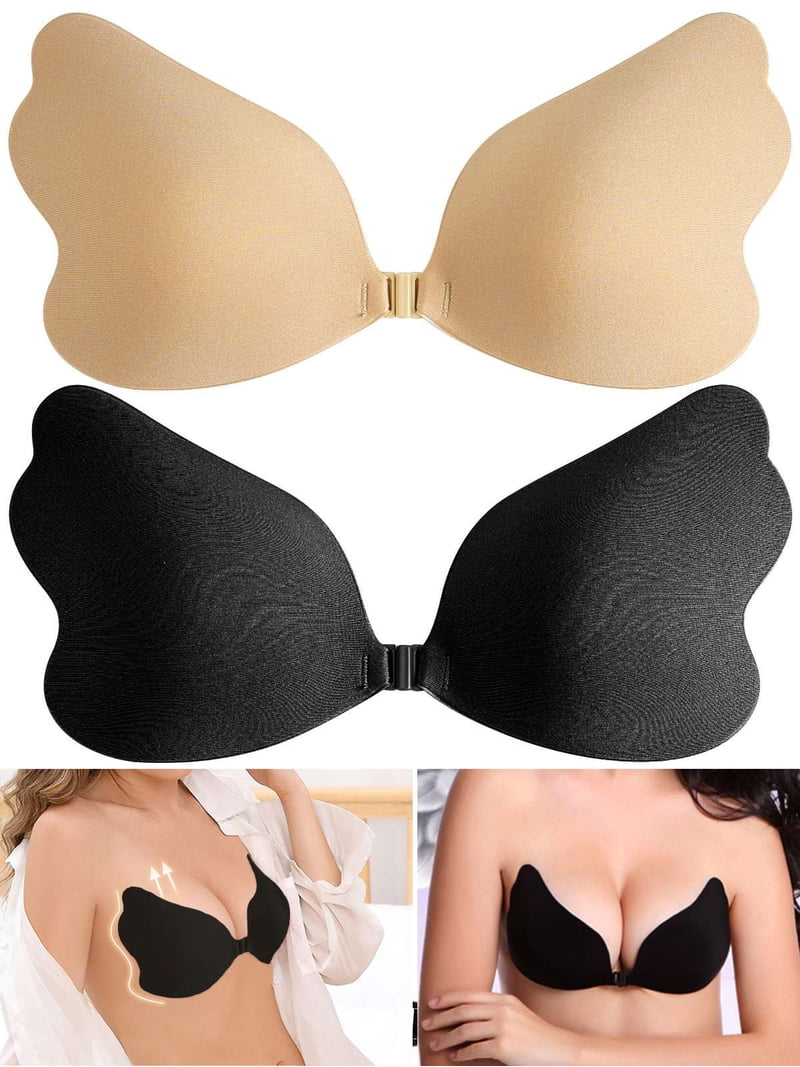 invisible bra for backless dress Strapless Adhesive Invisible Bra Reusable Push Up Silicone Sticky Backless Dress Bra, Black A Cup at Amazon Women's Clothing store