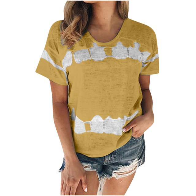 Birdeem T-Shirt Mode Imprimé pour Femmes Manches Courtes Blouse Col Rond Hauts Décontractés