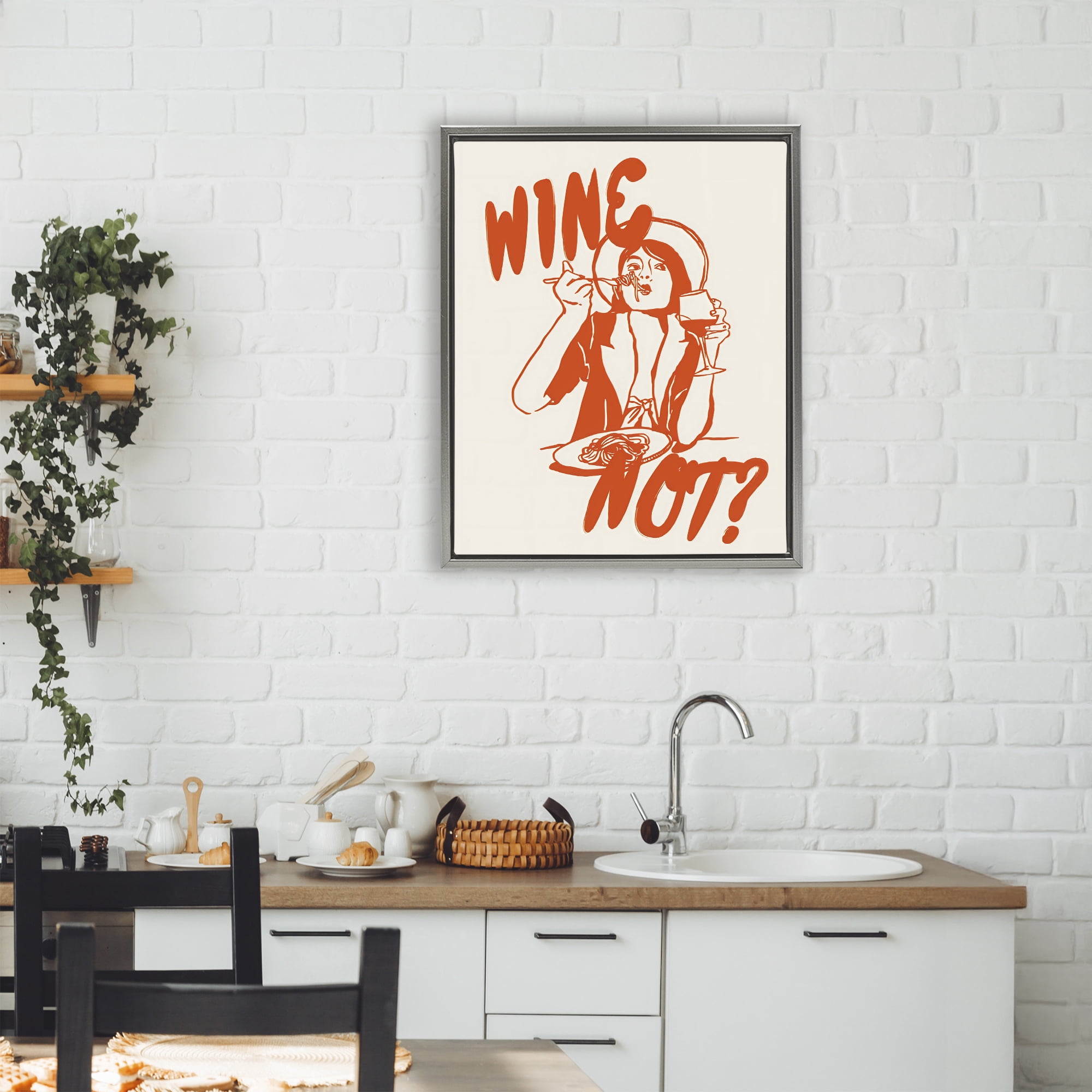 Stupell Industries Wine Not Retro Meal Time Gray Framed Floater Canvas Wall Art, design by The Prints Vibe