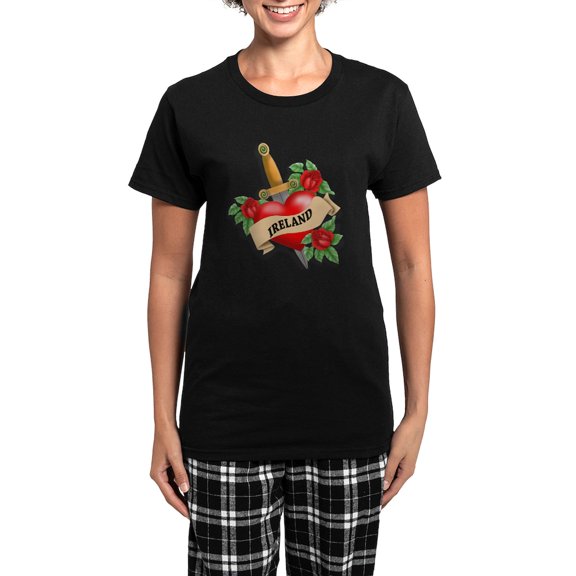 CafePress - Ireland Tattoo Women's Dark Pajamas - Women's Short Sleeve Print T-Shirt and Pants Dark Cotton Pajama Set