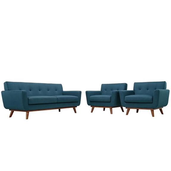 Modway Engage Modern Fabric 3-Piece Set w/ Armchair & Loveseat in Azure Blue