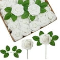 thumbnail image 2 of Gustave 50pcs Artificial Roses Flowers Foam Fake Roses with Stems for DIY Wedding Bouquets Centerpieces Floral Arrangements Party Tables Home Decorations (White), 2 of 5