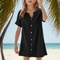 thumbnail image 2 of snilers Girls Dresses Kids V Neck Button Down Shirt Dress Beach Summer Vacation Dress A-Line Swing Mini Sundress for Kids 5-14 Years, 2 of 5