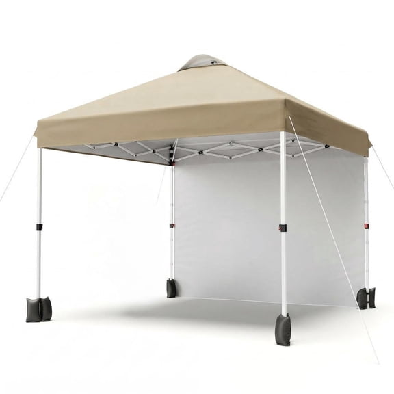 10x10 Pop Up Canopy, Easy Up Outdoor Canopy Tent with Removable Sidewall, Portable Instant Commercial Tent Shelter with Vented Roof Roller Bag for Camping Picnic Beach, Khaki