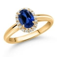 thumbnail image 2 of Gem Stone King 10K Yellow Gold Blue Created Sapphire and White Lab Grown Diamond Halo Engagement Ring for Women (1.13 Cttw, Gemstone September Birthstone, Oval 7X5MM, Size 6), 2 of 4