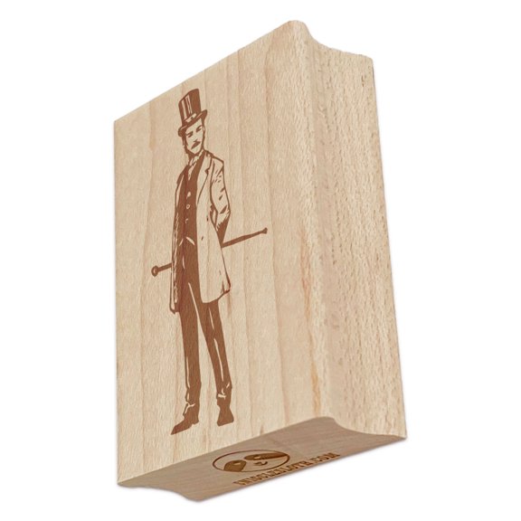 Handsome Dapper Victorian Gentleman with Top Hat and Mustache Rectangle Rubber Stamp Stamping Scrapbooking Crafting - Small 1.7in