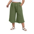 thumbnail image 1 of Admvng Womens Capri Pants Plus Size Casual Solid Color Cotton Drawstring Shorts with Pockets L-4XL, 1 of 7