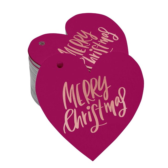 Inkdotpot Real Rose Gold Foil Merry Christmas Tag Favor Hang Paper Tag 100 Pieces