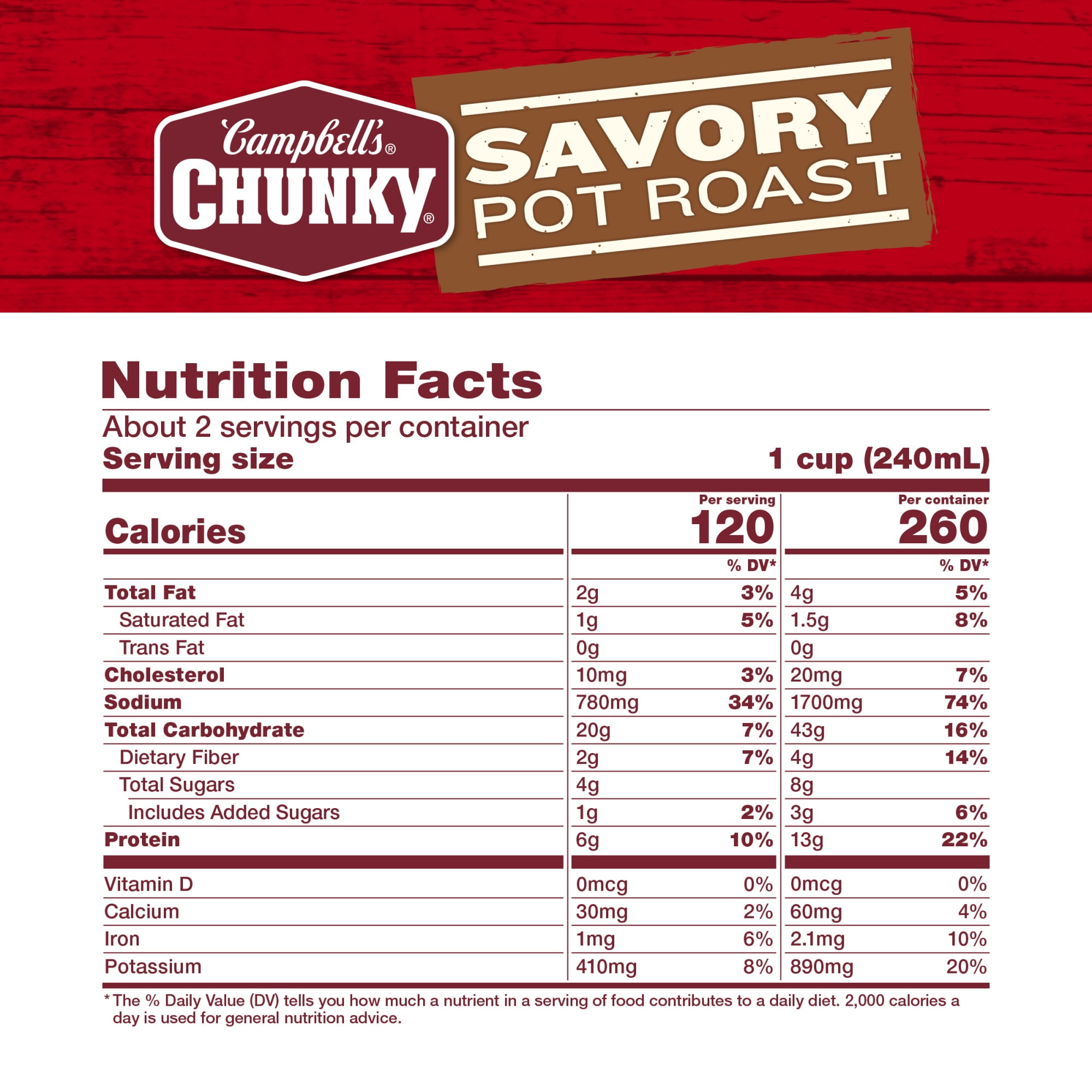 (12 pack) Campbell’s Chunky Soup, Savory Pot Roast Soup, 18.8 oz Can