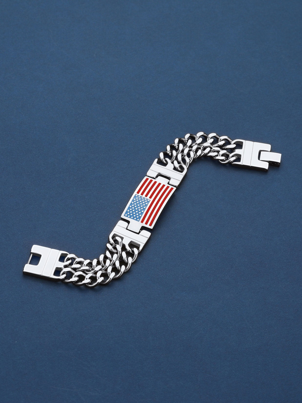 ChainsProMax Men Cuban Link Chain Bracelet, American Flag Bracelet, Stainless Steel Mens Gift