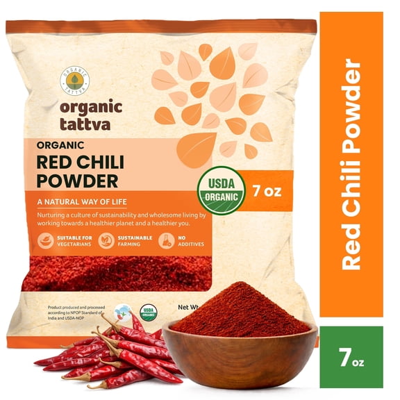Organic Tattva Red Chili Powder (Lal Mirch) (7 oz/200 gm), Ground Spices with Natural Oils, No Additives, USDA Certified