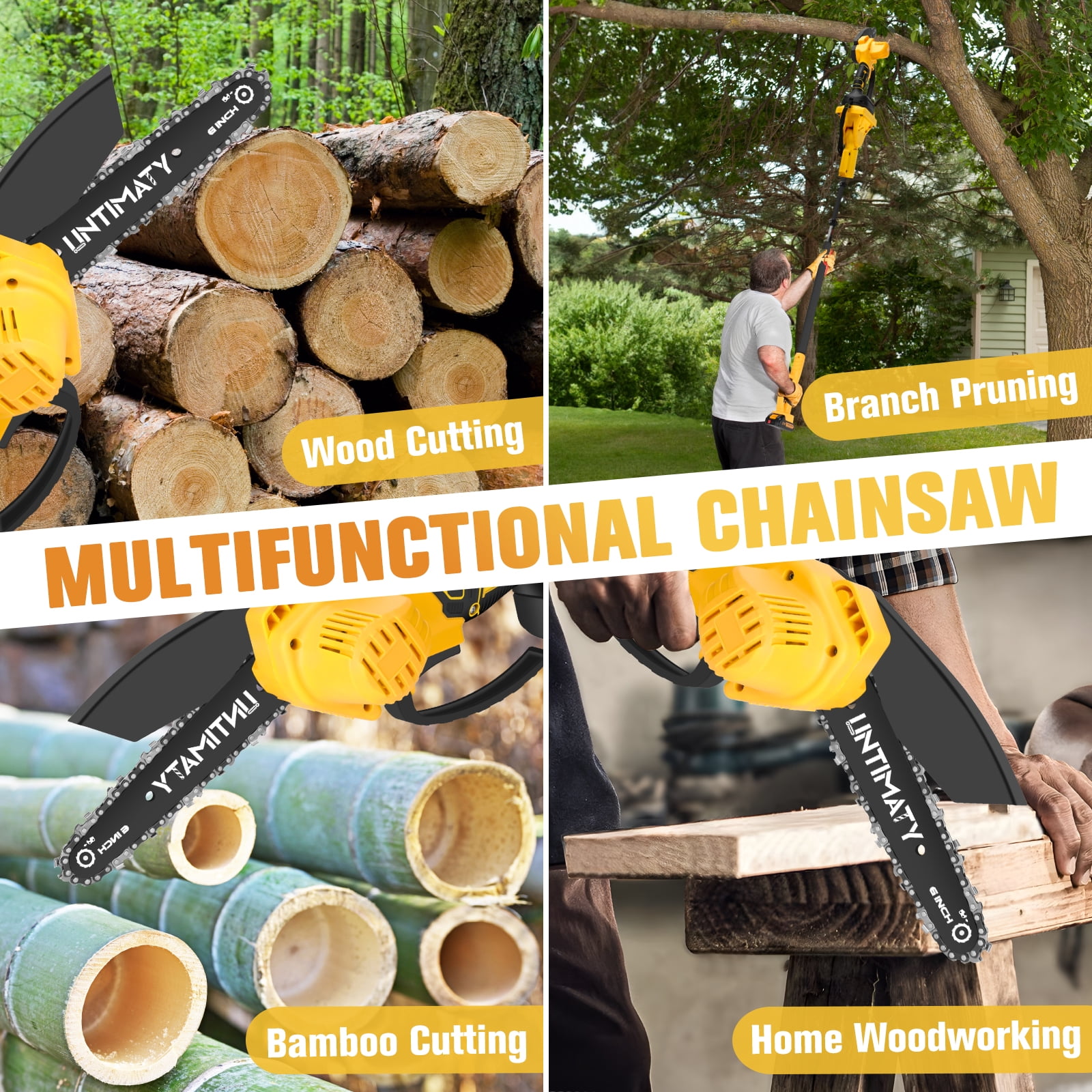 UMTIMATY Cordless Pole Saw,6 Inch Brushless Pole Chainsaws Mini Handheld Chainsaw with 2 x 2.0Ah Batteries,14.1 FT Max Extension Pole Saw for Tree Trimming