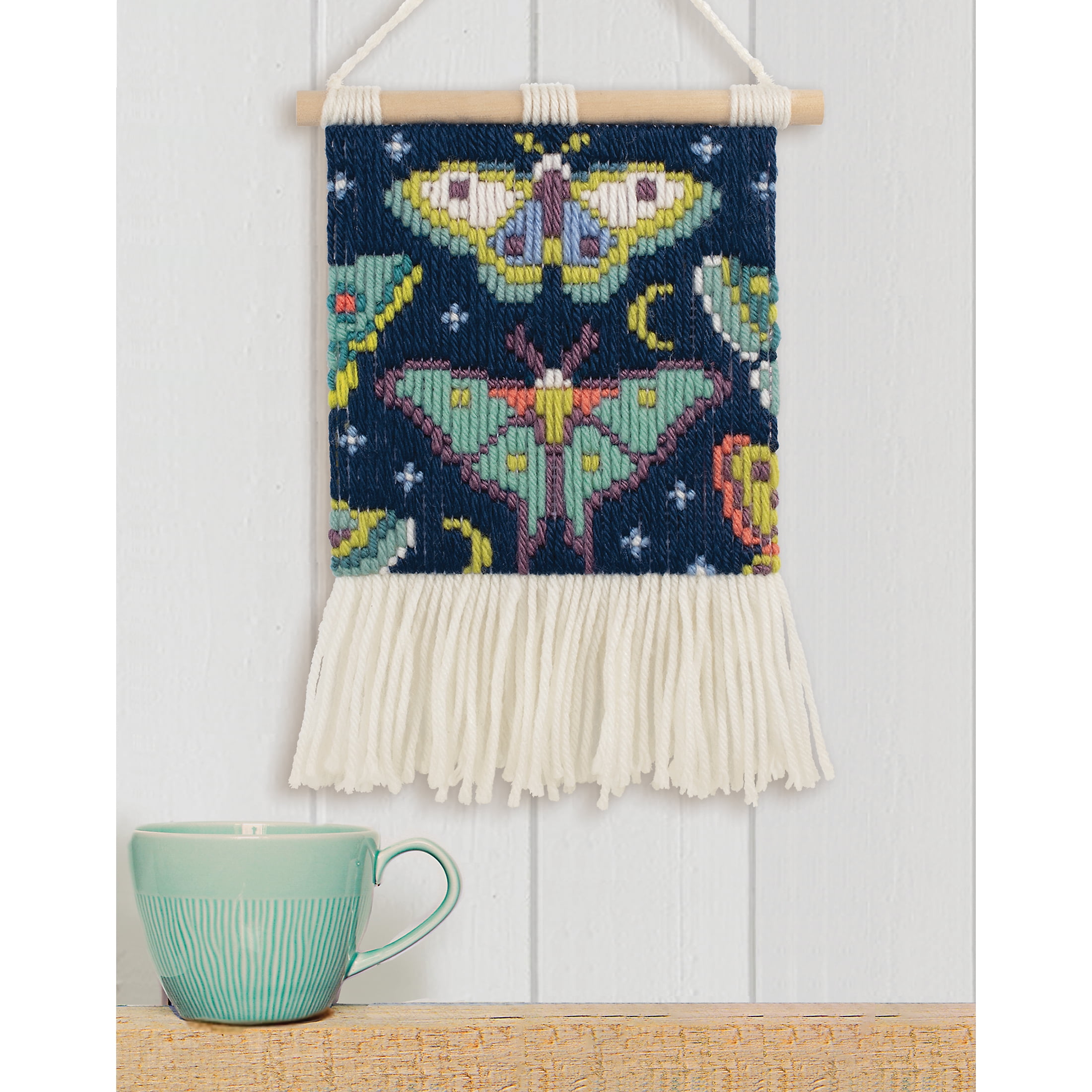 Hillfolk Bargello Moth Kit-Includes 6" X 6" Printed Bargello Canvas, Wood Dowel For Hanging, Yarn, Needle And Instructions. Makes One 6" X 6" Wall Hanging.
