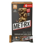 MET-Rx Big 100 Chocolate Chip Cookie Dough, 30 g Protein, 3.52 oz, 4 ct