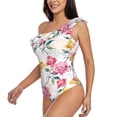 thumbnail image 2 of Easygdp Colorful Flowers Women's One Shoulder Ruffle Monokini Bathing Suits with Removable Chest Pad, Quick Drying - Large, 2 of 8