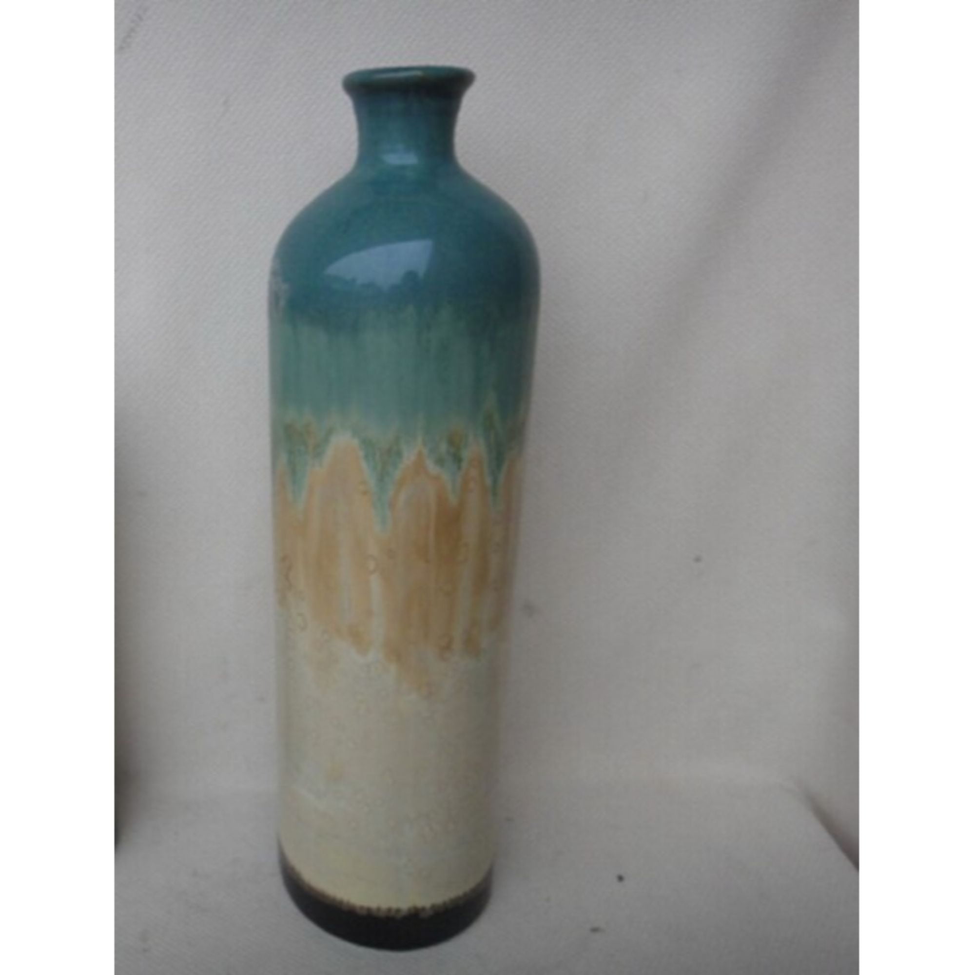Set of 2 Teal Green and Beige Contemporary Decorative Vases 20.25