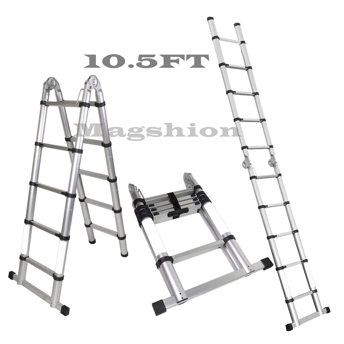 Magshion A-Frame Aluminum Ladder Telescopic Extension Tall Multi Purpose EN131 10.5 FT