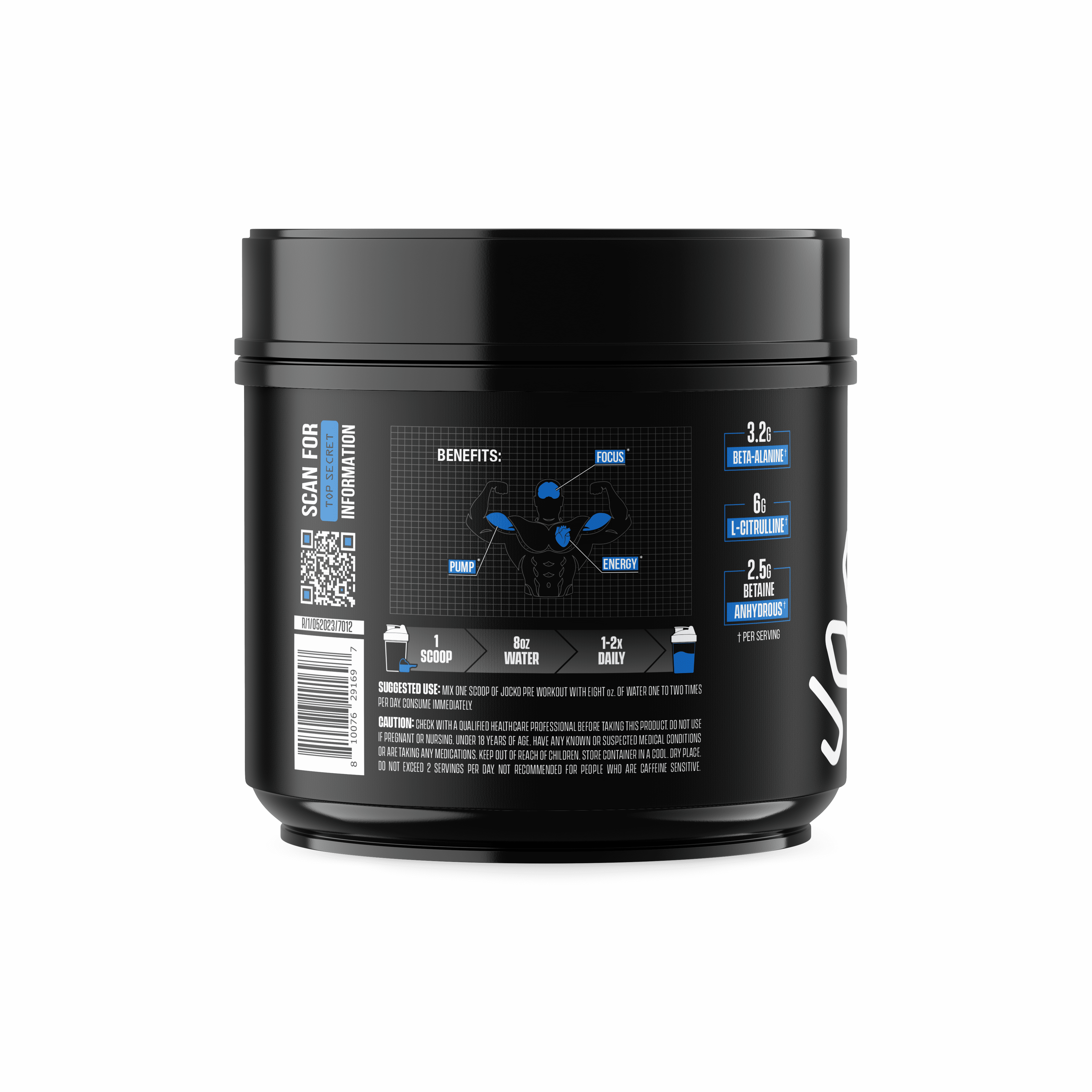 Jocko Fuel Preworkout Powder, Nitro Pop, High Stim, Sugar-Free Nootropic Blend to Support Muscle Pump, Energy, & Recovery 200mg Caffeine, 20 Servings