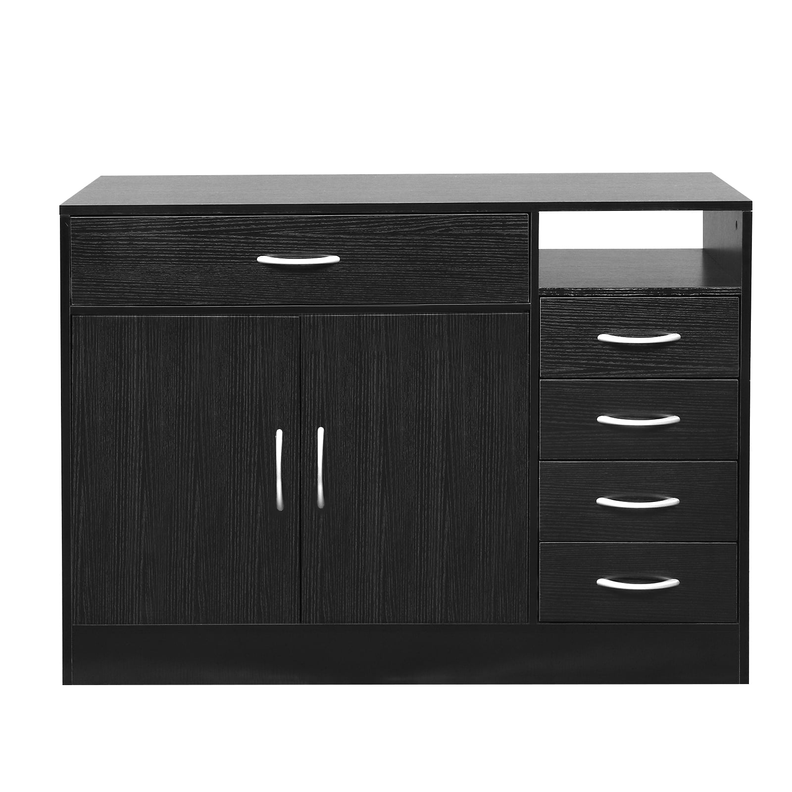 Bathroom Storage with Double Doors and 5 Drawers Black