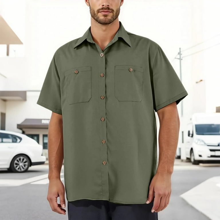 Inglocry Men's Lightweight Short Sleeve Shirt Quick Dry Stretch Shirt for  Hiking Travel Khaki L