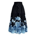 thumbnail image 3 of WTOBBY Vacation Style Floral Pleated Skirt Women's Drawstring High Waist Long Skirt Lightweight Summer Beach Skirt Tiered Flowy Boho Skirt with Elastic Waistband,Dark Blue XL, 3 of 4
