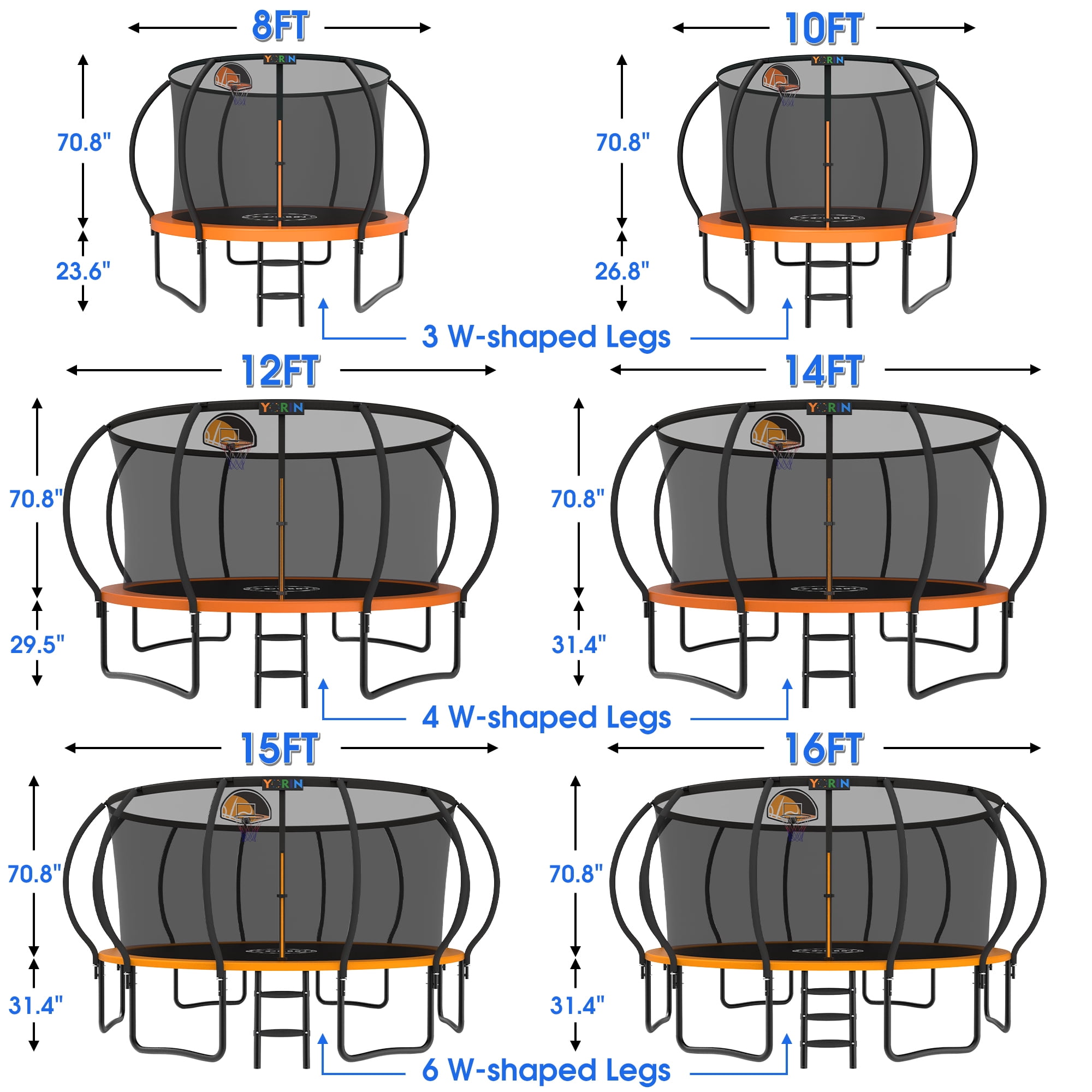 YORIN Trampoline for 3-4 Kids, 10FT Trampoline for Adults with Enclosure Net, Basketball Hoop, Ladder, 1000LBS Weight Capacity Outdoor Recreational Trampoline, Heavy Duty Trampoline