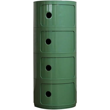 Round Nightstand with Drawers, Round Bedside Table 4 Tier Plastic Nightstand Storage, Round Storage Cabinet with Sliding Door, Modern End Table Side Table, for Living Room, Bedroom, Bathroom Col