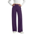 thumbnail image 5 of HomeDM Womens Wide Leg Pants with Pockets High Waisted Casual Lounge Trousers Navy Work Office Pants Size L, 5 of 8