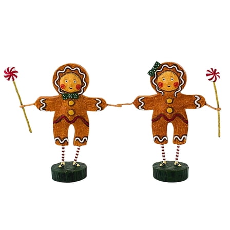 Lori Mitchell Gingerbread Boy & Girl Polyresin Peppermint Candy Christmas 93916