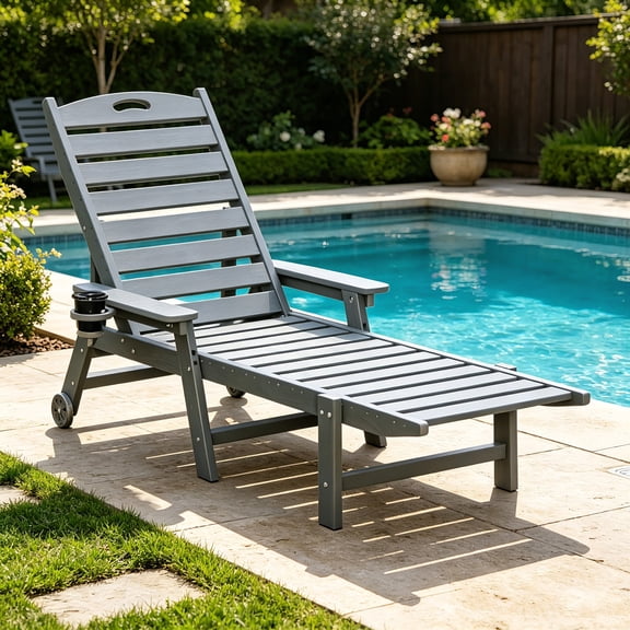 AUU HDPE Outdoor Chaise Lounge Chair – 4-Position Adjustable Backrest, Supports 360 lbs, for Patio, Poolside, Deck, Beach, or Backyard