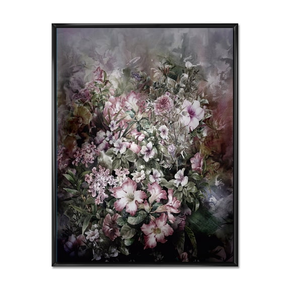 Designart 'Drawing of Flowers Retro IV' Vintage Framed Canvas Wall Art Print