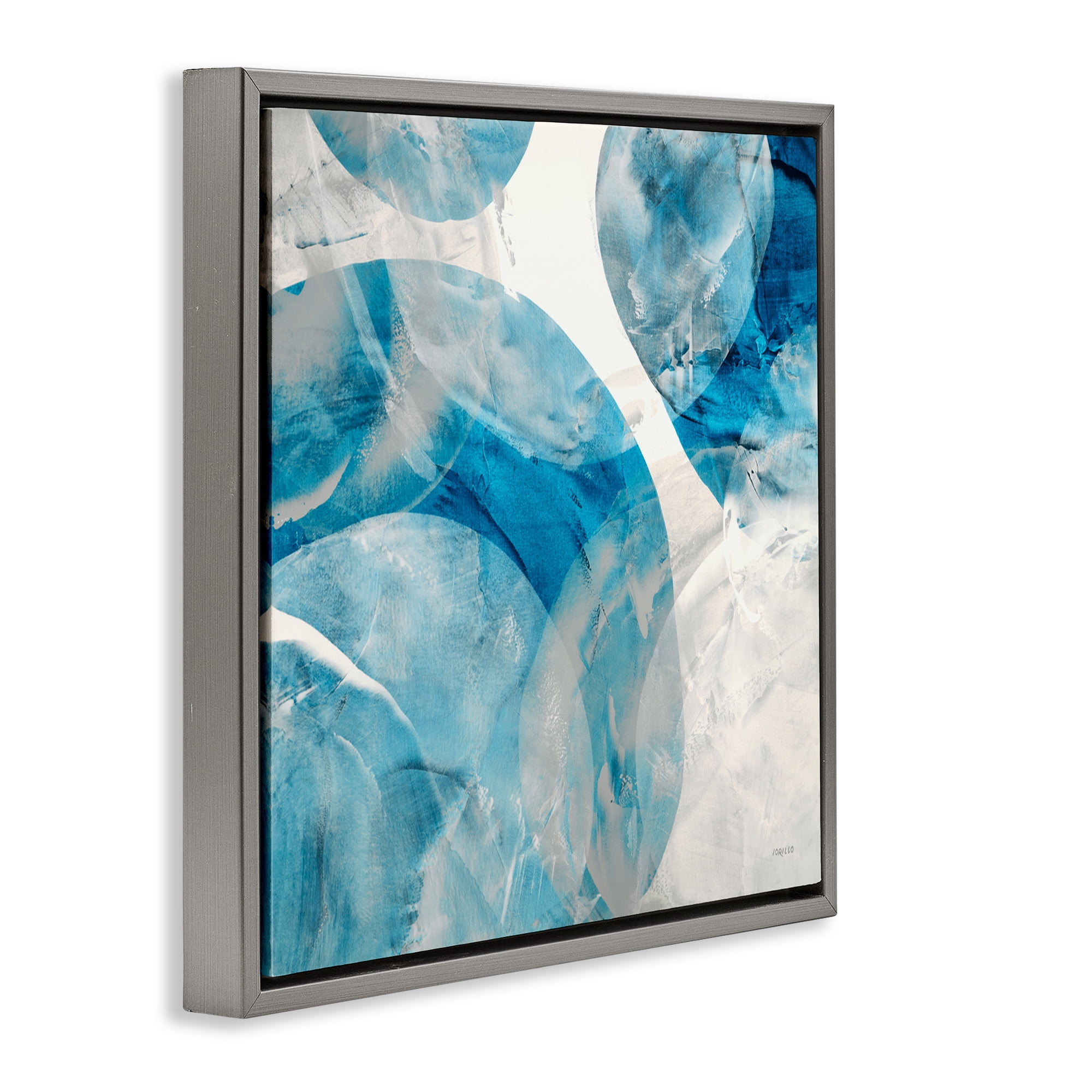 Stupell Industries Opaque Blue Spheres Abstract Painting Gray Floater Framed Canvas Art Print Wall Art, 18 x 18